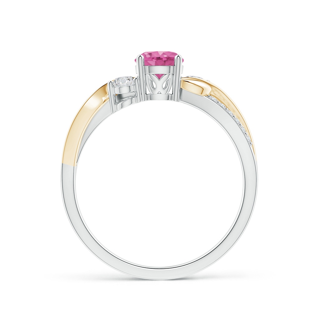 5mm AAA Pink Sapphire and Diamond Twisted Vine Ring in White Gold Yellow Gold Side-1