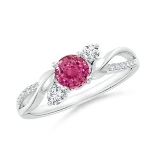 5mm AAAA Pink Sapphire and Diamond Twisted Vine Ring in 10K White Gold
