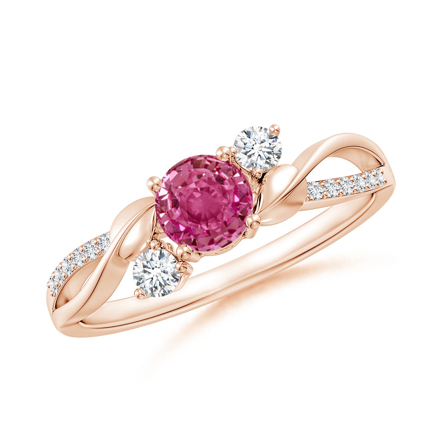 5mm AAAA Pink Sapphire and Diamond Twisted Vine Ring in Rose Gold