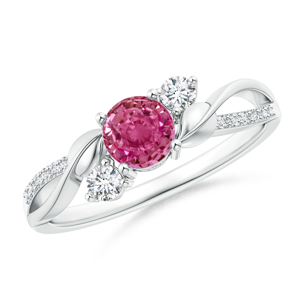 5mm AAAA Pink Sapphire and Diamond Twisted Vine Ring in White Gold