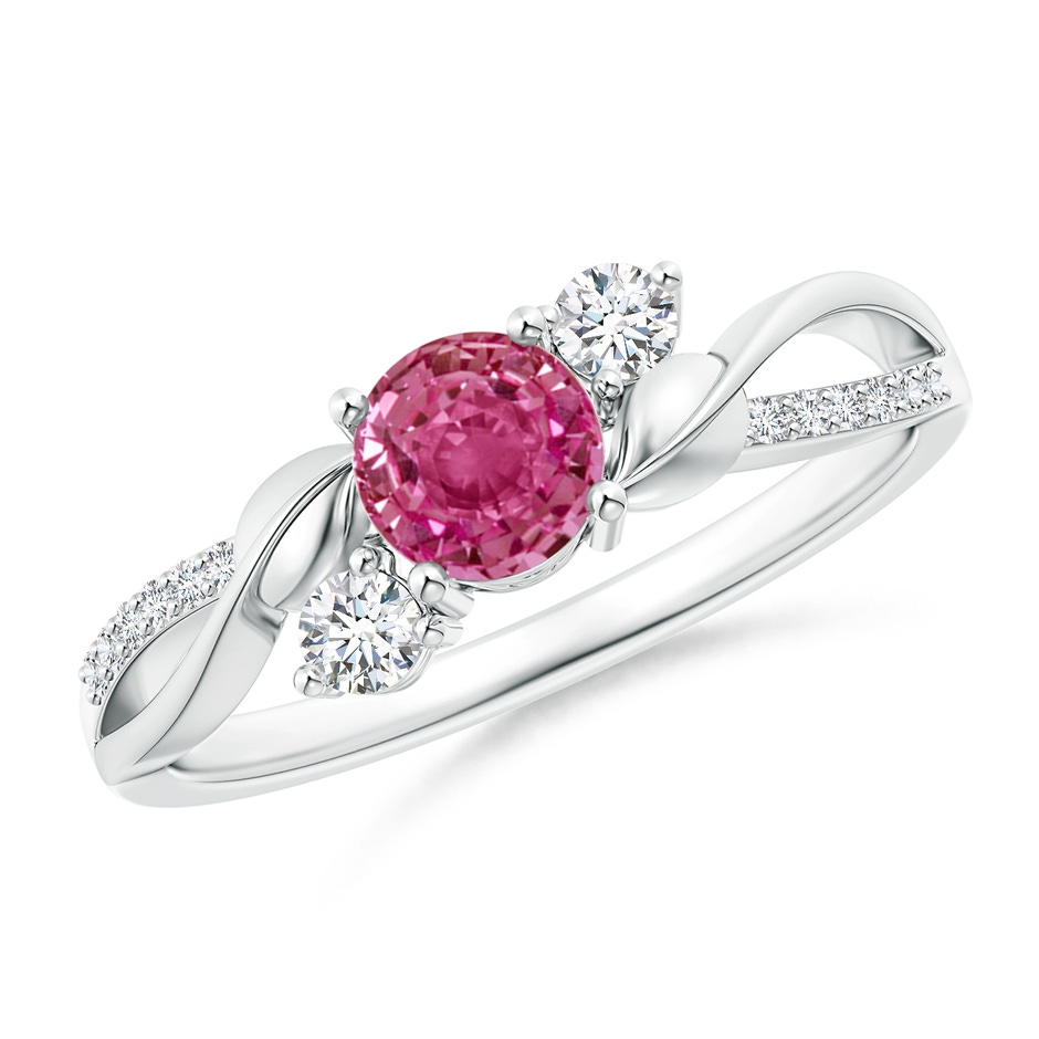 5mm AAAA Pink Sapphire and Diamond Twisted Vine Ring in White Gold 