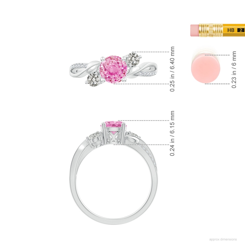 6mm A Pink Sapphire and Diamond Twisted Vine Ring in P950 Platinum ruler