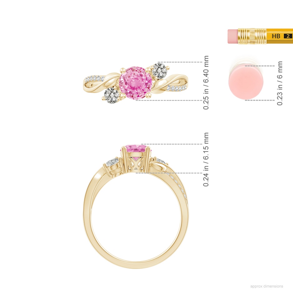 6mm A Pink Sapphire and Diamond Twisted Vine Ring in Yellow Gold ruler