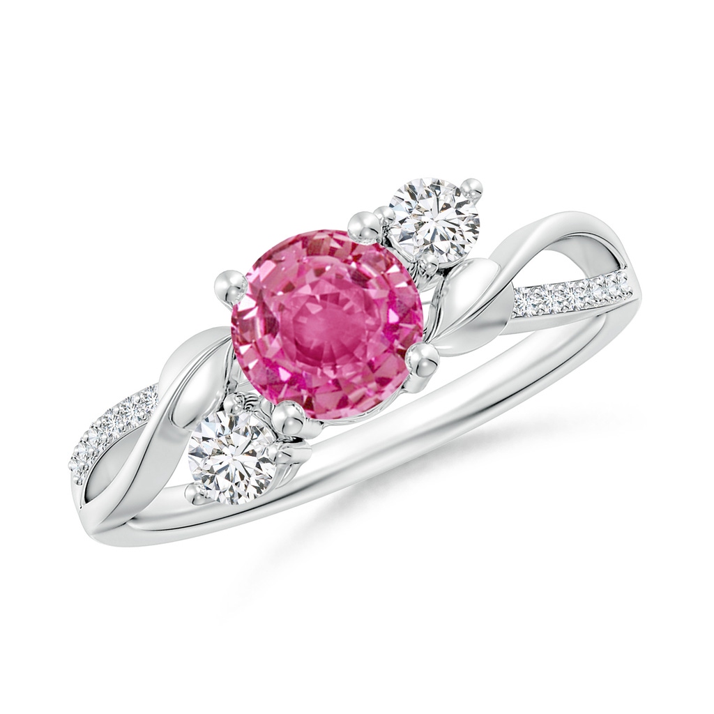 6mm AAA Pink Sapphire and Diamond Twisted Vine Ring in White Gold