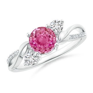 6mm AAA Pink Sapphire and Diamond Twisted Vine Ring in White Gold