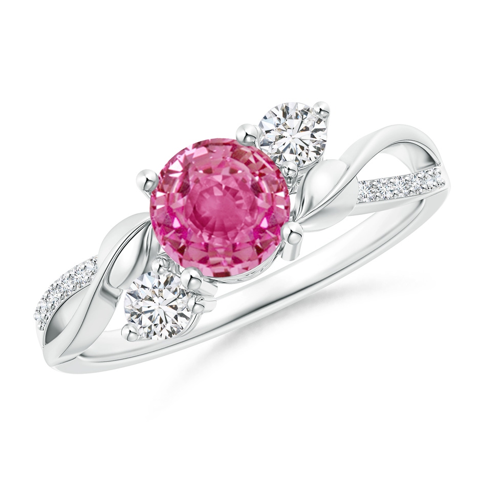 6mm AAA Pink Sapphire and Diamond Twisted Vine Ring in White Gold 