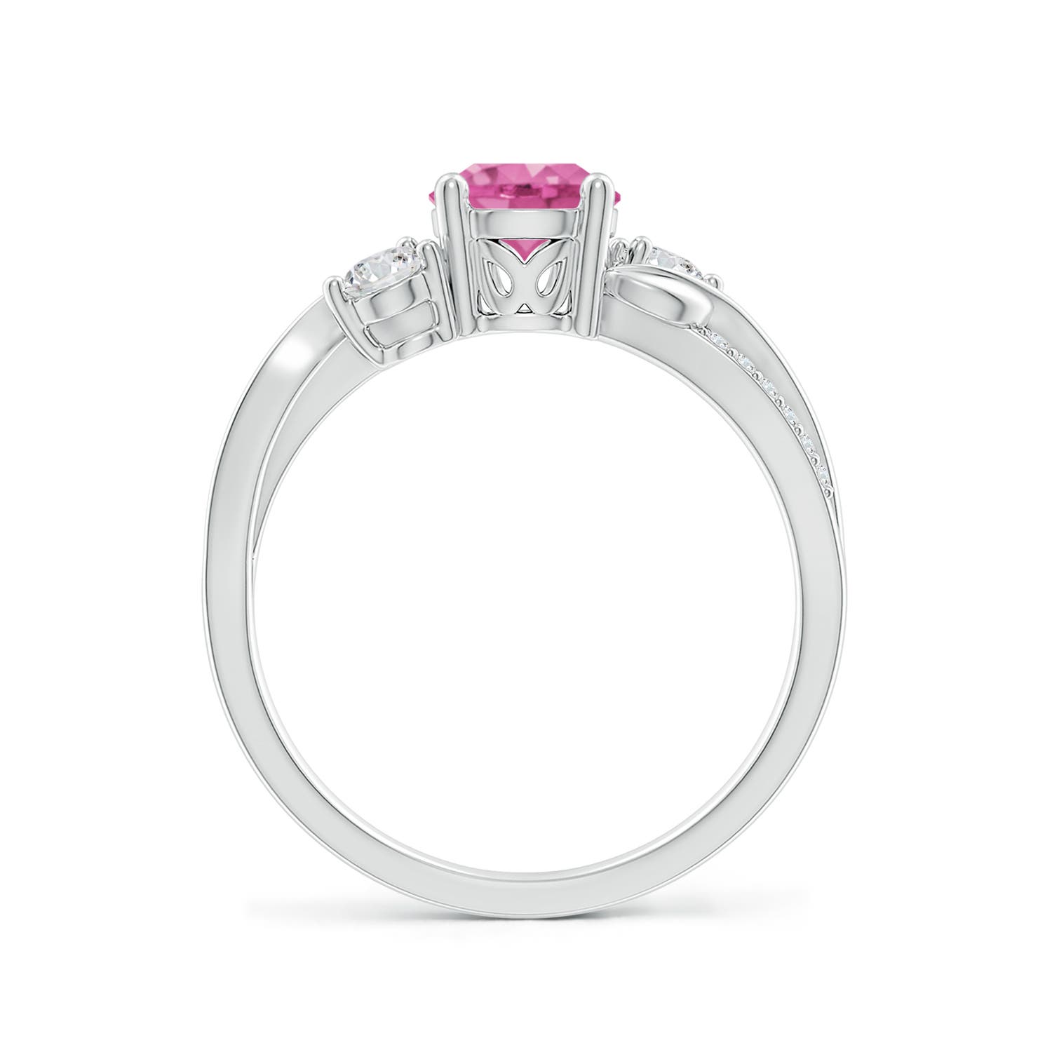 6mm AAA Pink Sapphire and Diamond Twisted Vine Ring in White Gold - side 3