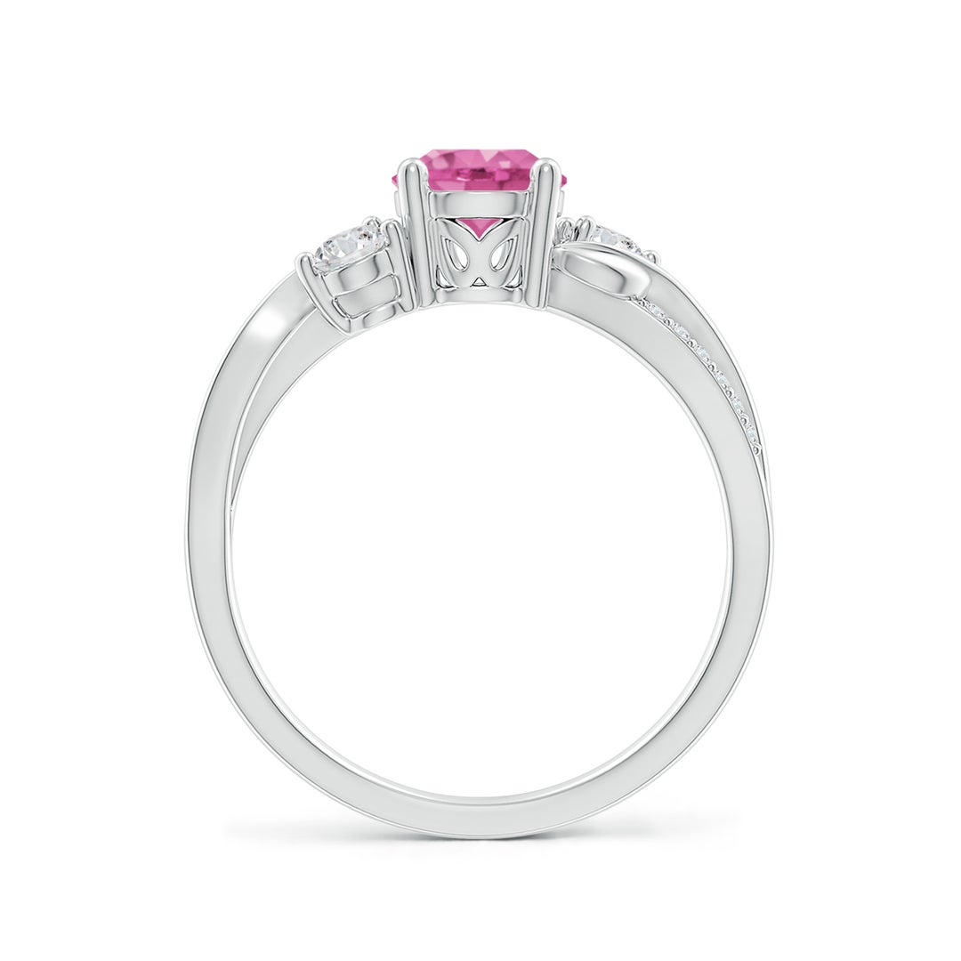 6mm AAA Pink Sapphire and Diamond Twisted Vine Ring in White Gold - side 3