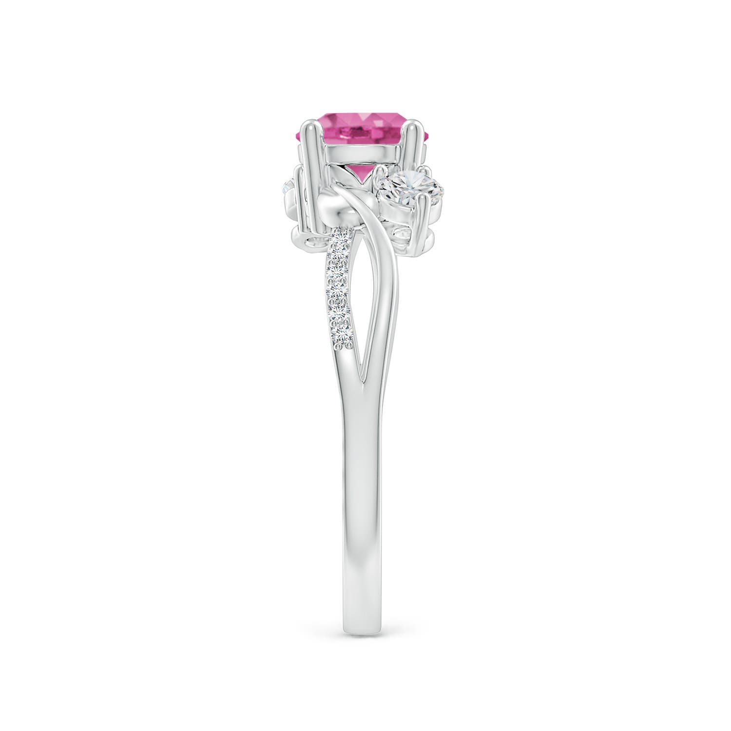 6mm AAA Pink Sapphire and Diamond Twisted Vine Ring in White Gold - side 6