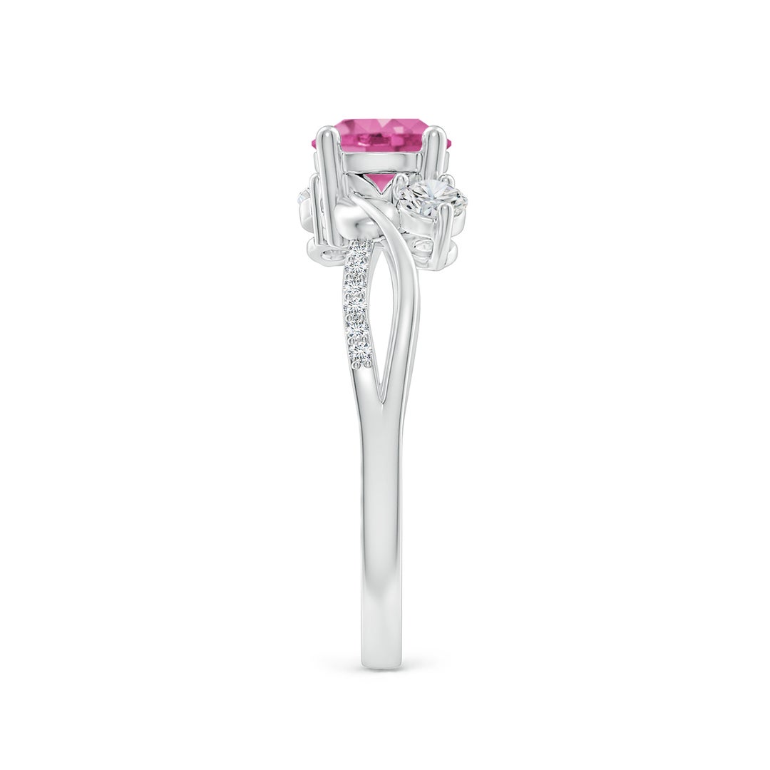 6mm AAA Pink Sapphire and Diamond Twisted Vine Ring in White Gold - side 6
