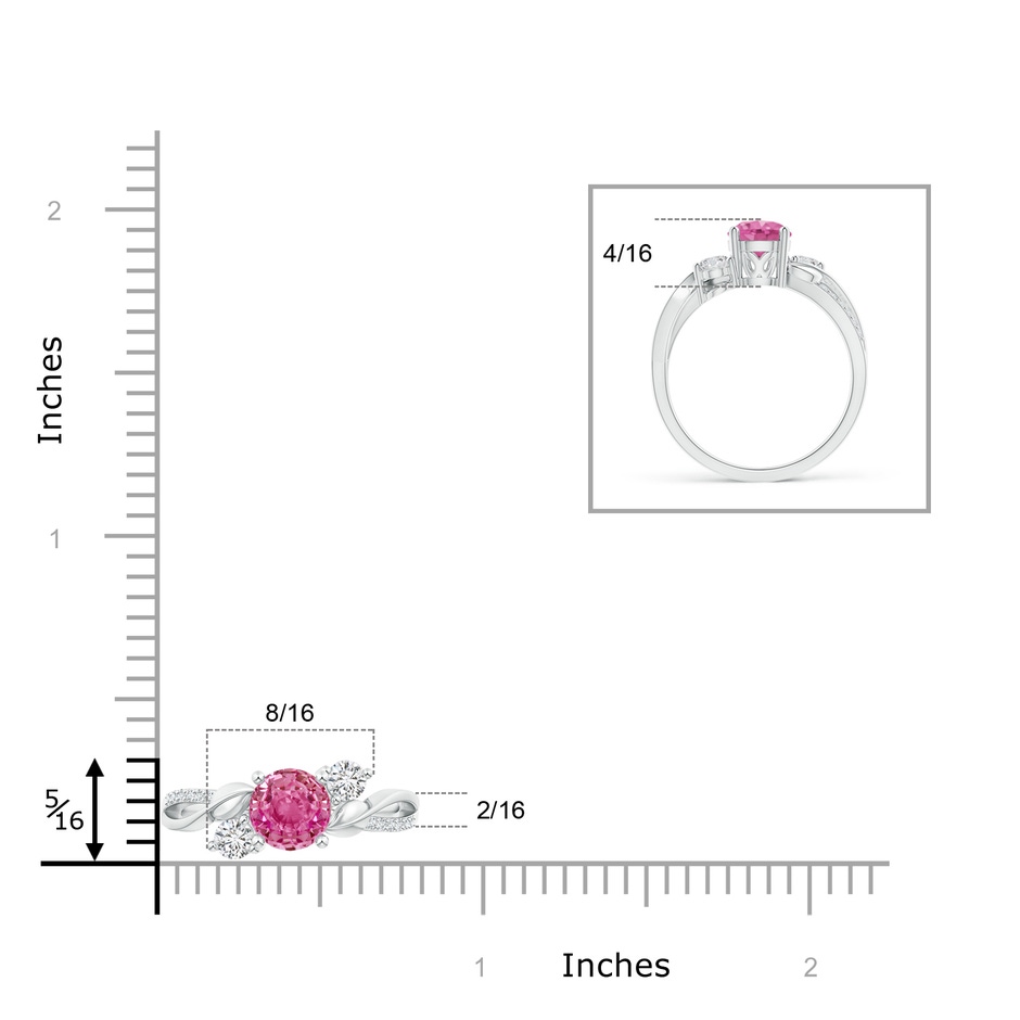 6mm AAA Pink Sapphire and Diamond Twisted Vine Ring in White Gold ruler