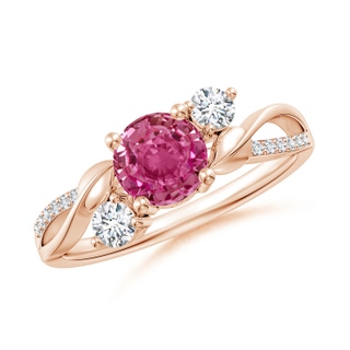 6mm AAAA Pink Sapphire and Diamond Twisted Vine Ring in 18K Rose Gold