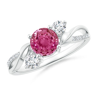 6mm AAAA Pink Sapphire and Diamond Twisted Vine Ring in 9K White Gold