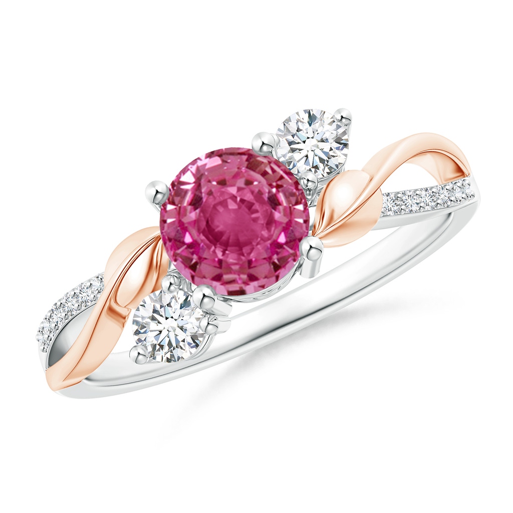 6mm AAAA Pink Sapphire and Diamond Twisted Vine Ring in White Gold Rose Gold