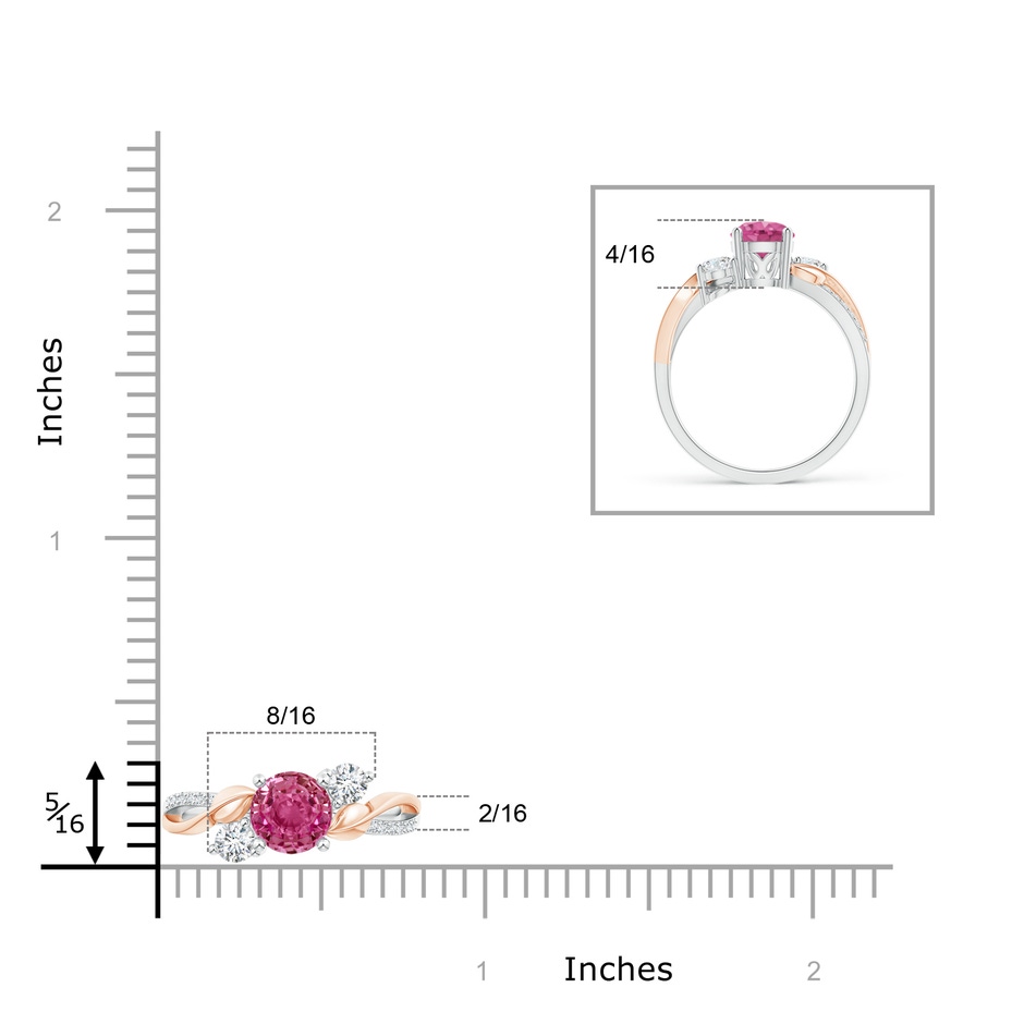 6mm AAAA Pink Sapphire and Diamond Twisted Vine Ring in White Gold Rose Gold ruler