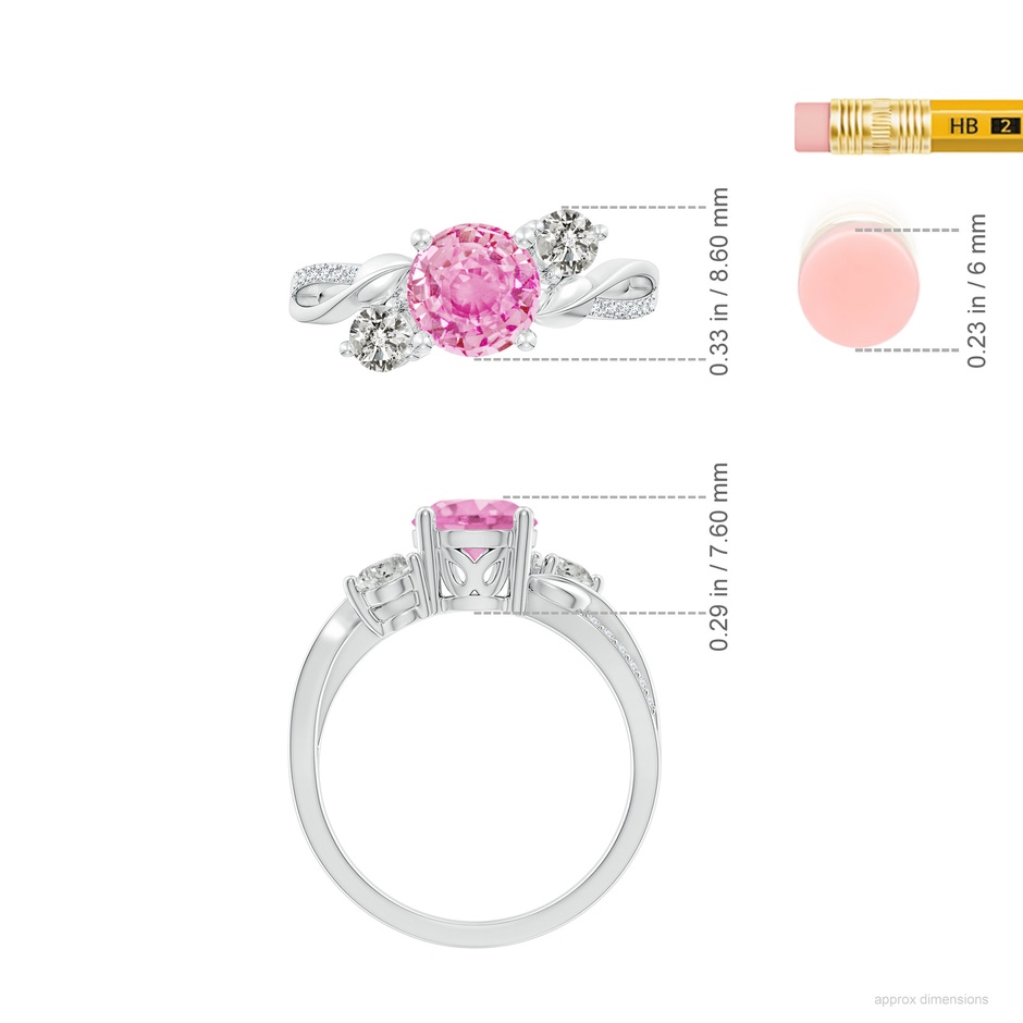 7mm A Pink Sapphire and Diamond Twisted Vine Ring in P950 Platinum ruler