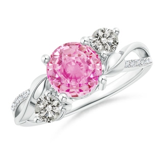 7mm A Pink Sapphire and Diamond Twisted Vine Ring in White Gold