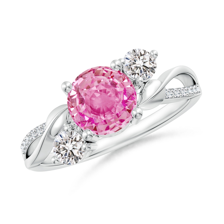 7mm AA Pink Sapphire and Diamond Twisted Vine Ring in White Gold 