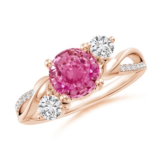 7mm AAA Pink Sapphire and Diamond Twisted Vine Ring in 18K Rose Gold