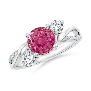 7mm AAAA Pink Sapphire and Diamond Twisted Vine Ring in P950 Platinum