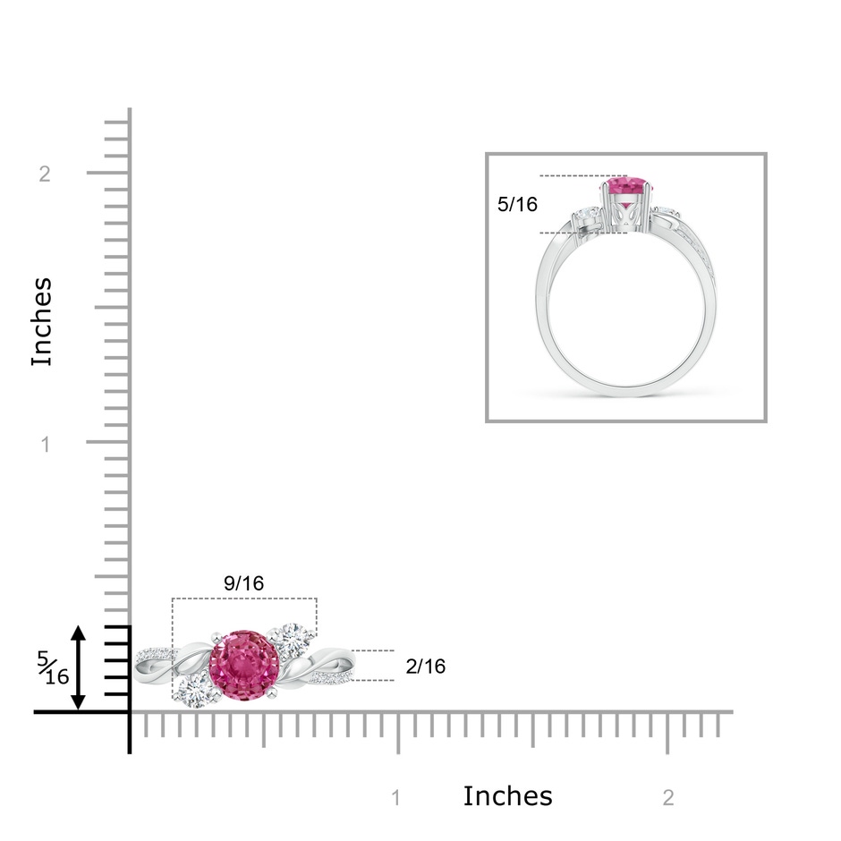 7mm AAAA Pink Sapphire and Diamond Twisted Vine Ring in White Gold ruler