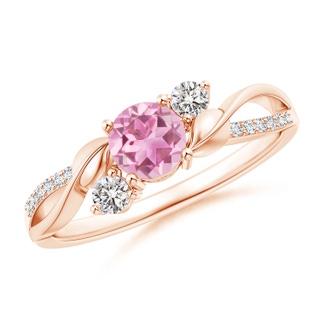 5mm AA Pink Tourmaline and Diamond Twisted Vine Ring in Rose Gold
