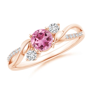 5mm AAA Pink Tourmaline and Diamond Twisted Vine Ring in Rose Gold