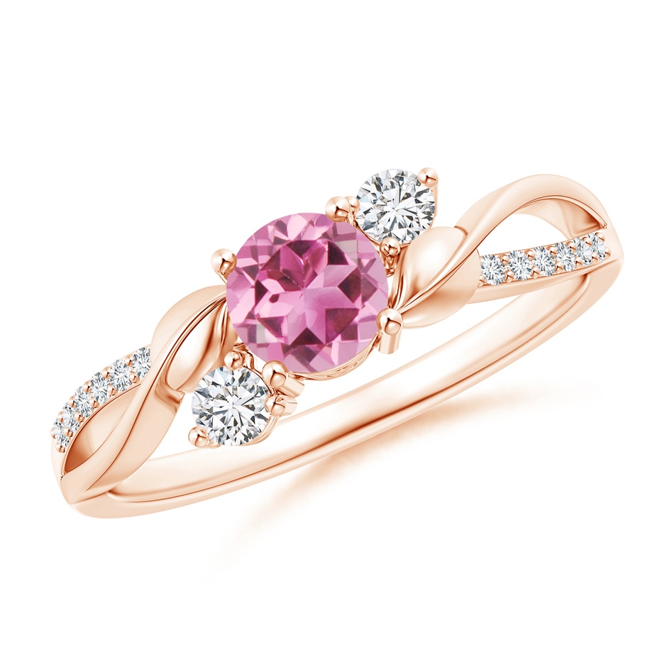 5mm AAA Pink Tourmaline and Diamond Twisted Vine Ring in Rose Gold 