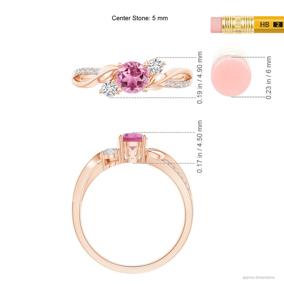 5mm AAA Pink Tourmaline and Diamond Twisted Vine Ring in Rose Gold ruler