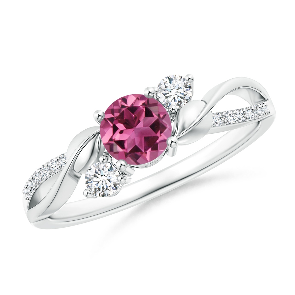 5mm AAAA Pink Tourmaline and Diamond Twisted Vine Ring in White Gold