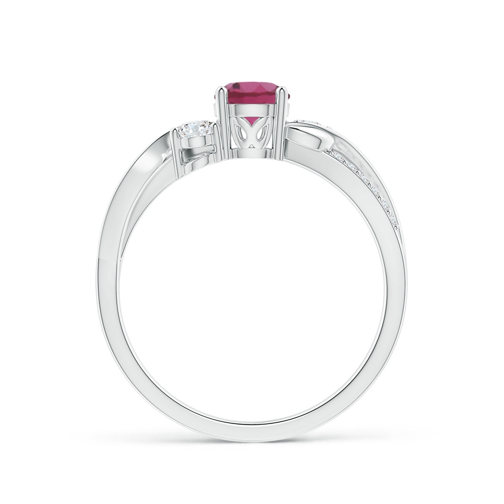 5mm AAAA Pink Tourmaline and Diamond Twisted Vine Ring in White Gold Side-1
