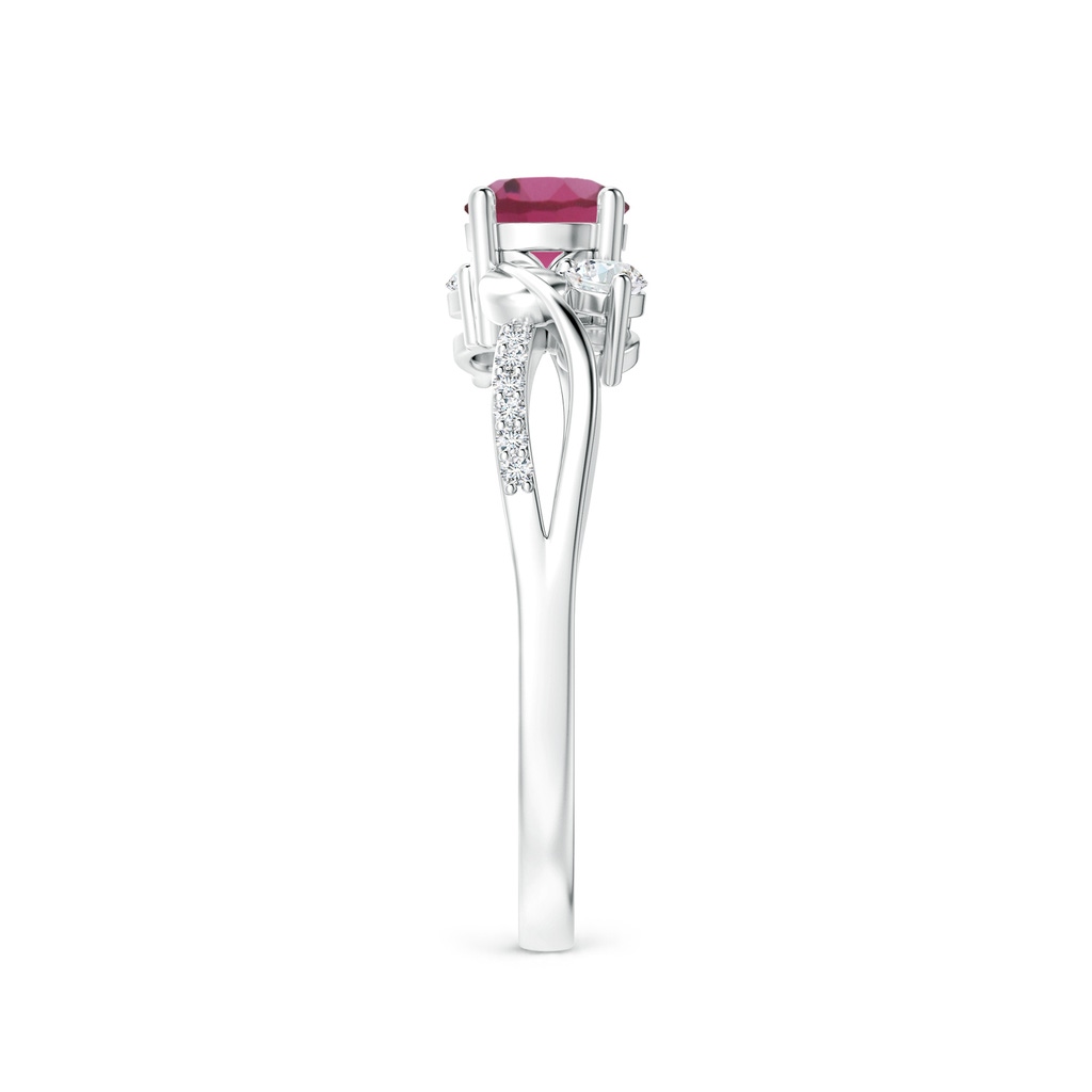 5mm AAAA Pink Tourmaline and Diamond Twisted Vine Ring in White Gold Side-2