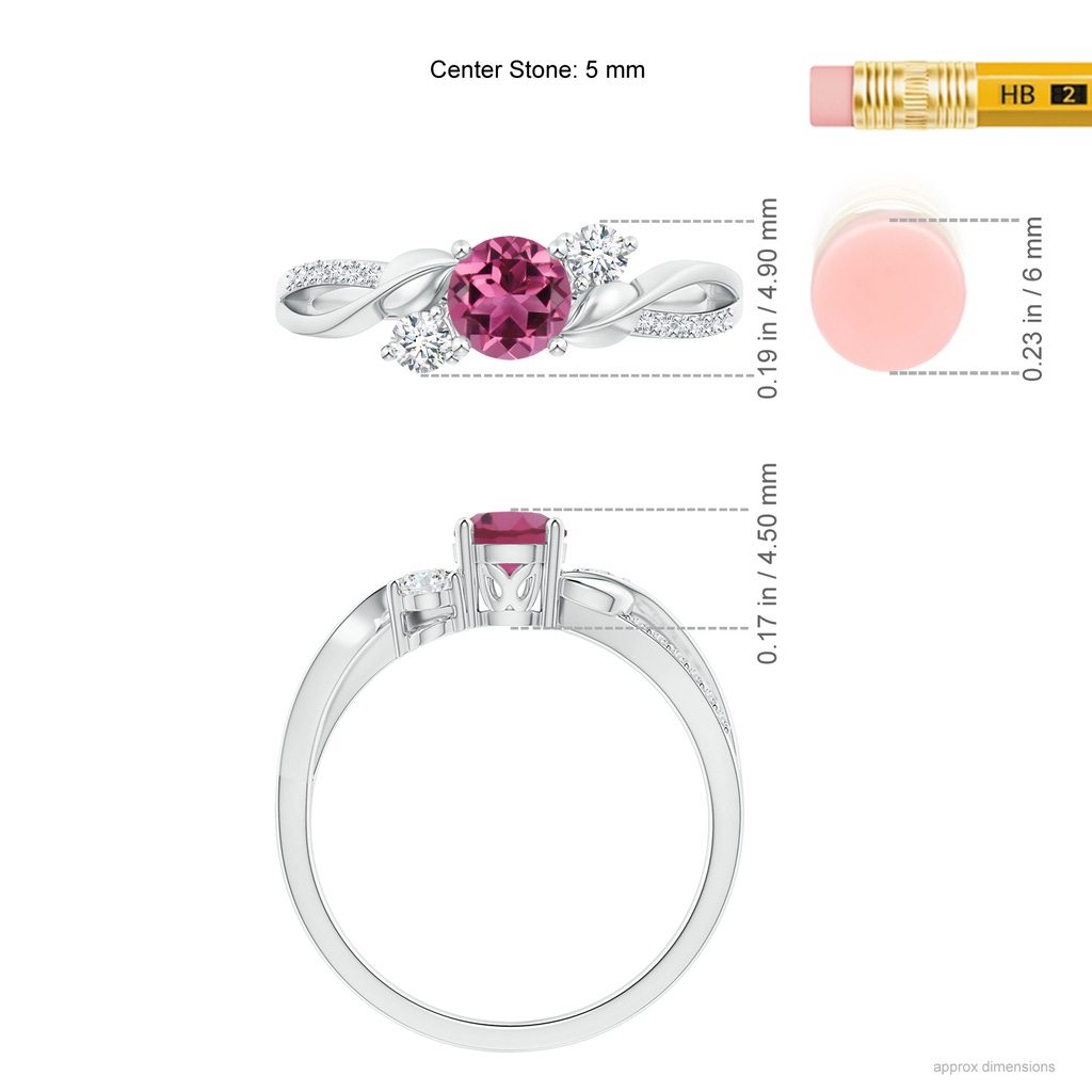 5mm AAAA Pink Tourmaline and Diamond Twisted Vine Ring in White Gold Ruler