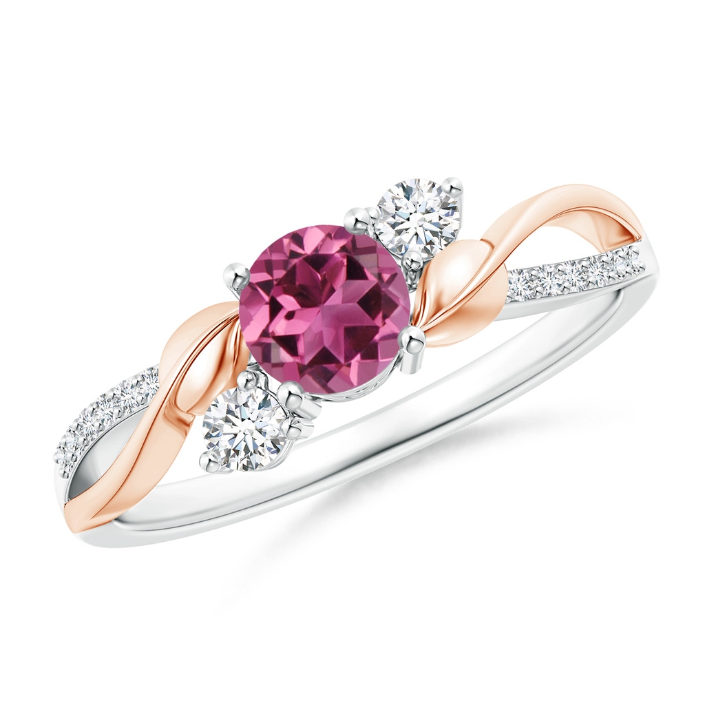 5mm AAAA Pink Tourmaline and Diamond Twisted Vine Ring in White Gold Rose Gold