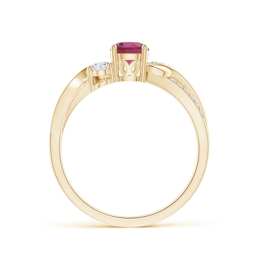 5mm AAAA Pink Tourmaline and Diamond Twisted Vine Ring in Yellow Gold Side-1