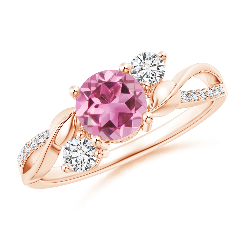 6mm AAA Pink Tourmaline and Diamond Twisted Vine Ring in Rose Gold