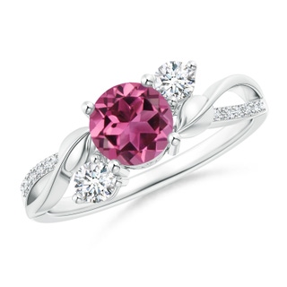 6mm AAAA Pink Tourmaline and Diamond Twisted Vine Ring in P950 Platinum