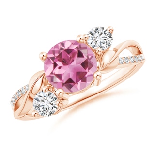 7mm AAA Pink Tourmaline and Diamond Twisted Vine Ring in Rose Gold