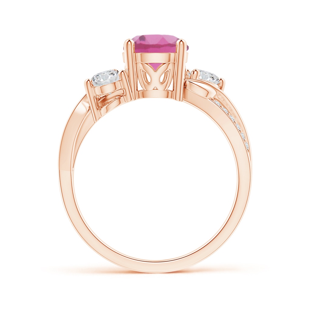 7mm AAA Pink Tourmaline and Diamond Twisted Vine Ring in Rose Gold Side-1