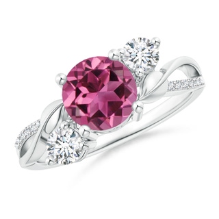 7mm AAAA Pink Tourmaline and Diamond Twisted Vine Ring in P950 Platinum