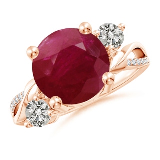 10mm A Ruby and Diamond Twisted Vine Ring in 10K Rose Gold