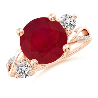 10mm AA Ruby and Diamond Twisted Vine Ring in Rose Gold