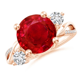 10mm AAA Ruby and Diamond Twisted Vine Ring in Rose Gold