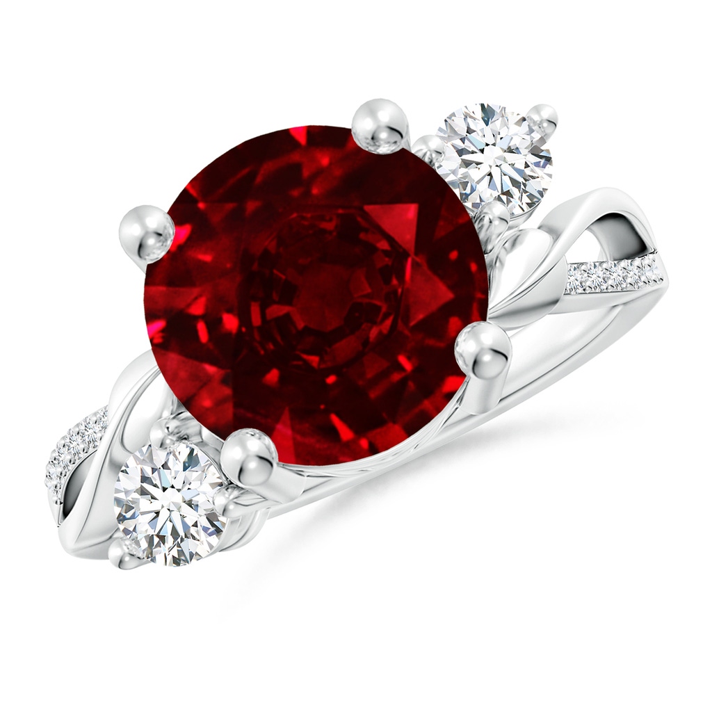 10mm AAAA Ruby and Diamond Twisted Vine Ring in P950 Platinum