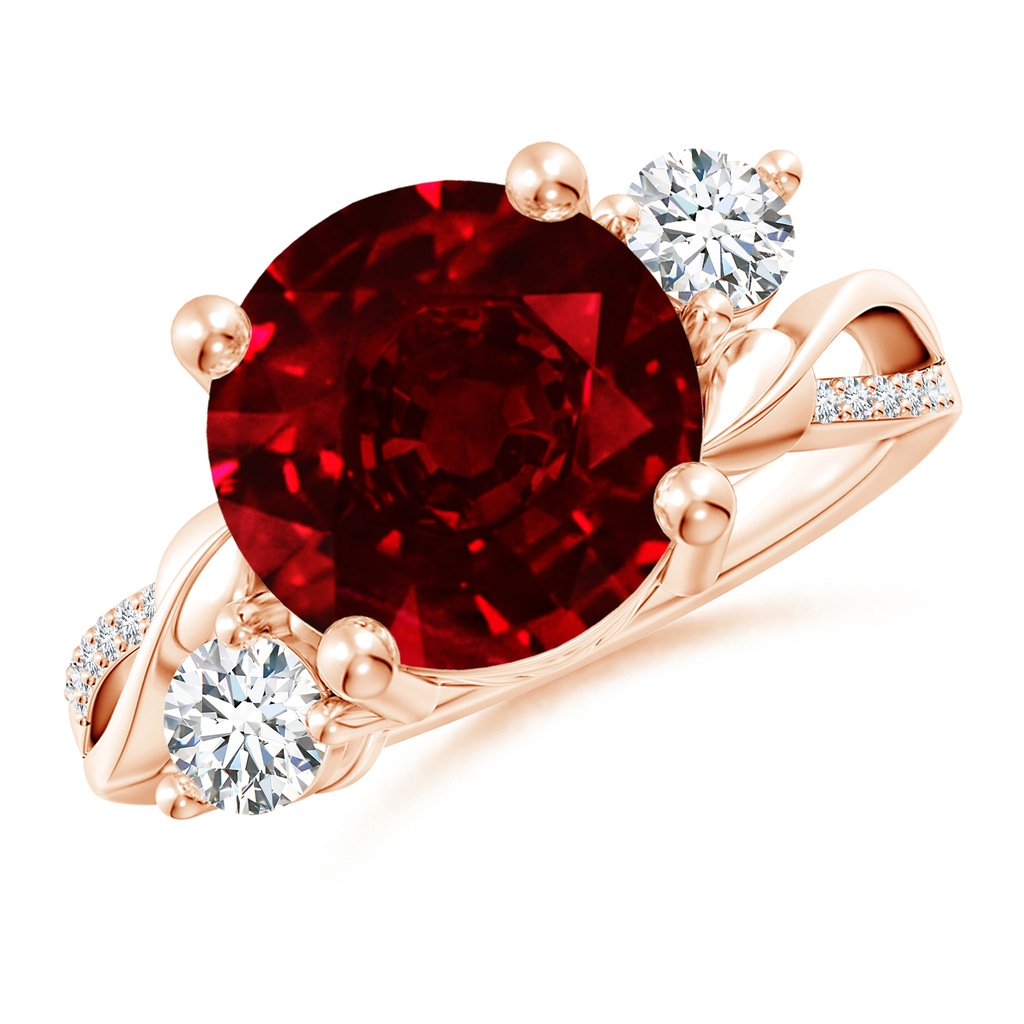 10mm AAAA Ruby and Diamond Twisted Vine Ring in Rose Gold