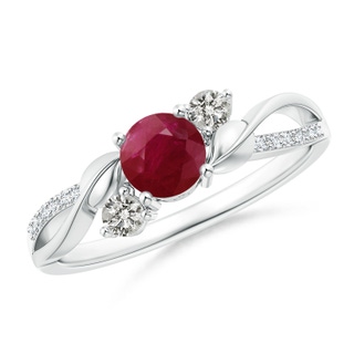 5mm A Ruby and Diamond Twisted Vine Ring in 9K White Gold