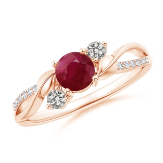 5mm A Ruby and Diamond Twisted Vine Ring in Rose Gold
