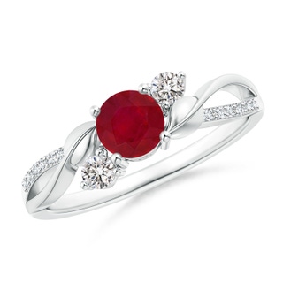 5mm AA Ruby and Diamond Twisted Vine Ring in 9K White Gold