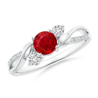 5mm AAA Ruby and Diamond Twisted Vine Ring in 9K White Gold