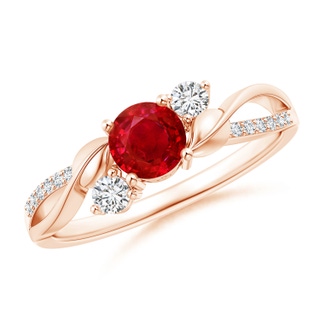 5mm AAA Ruby and Diamond Twisted Vine Ring in Rose Gold